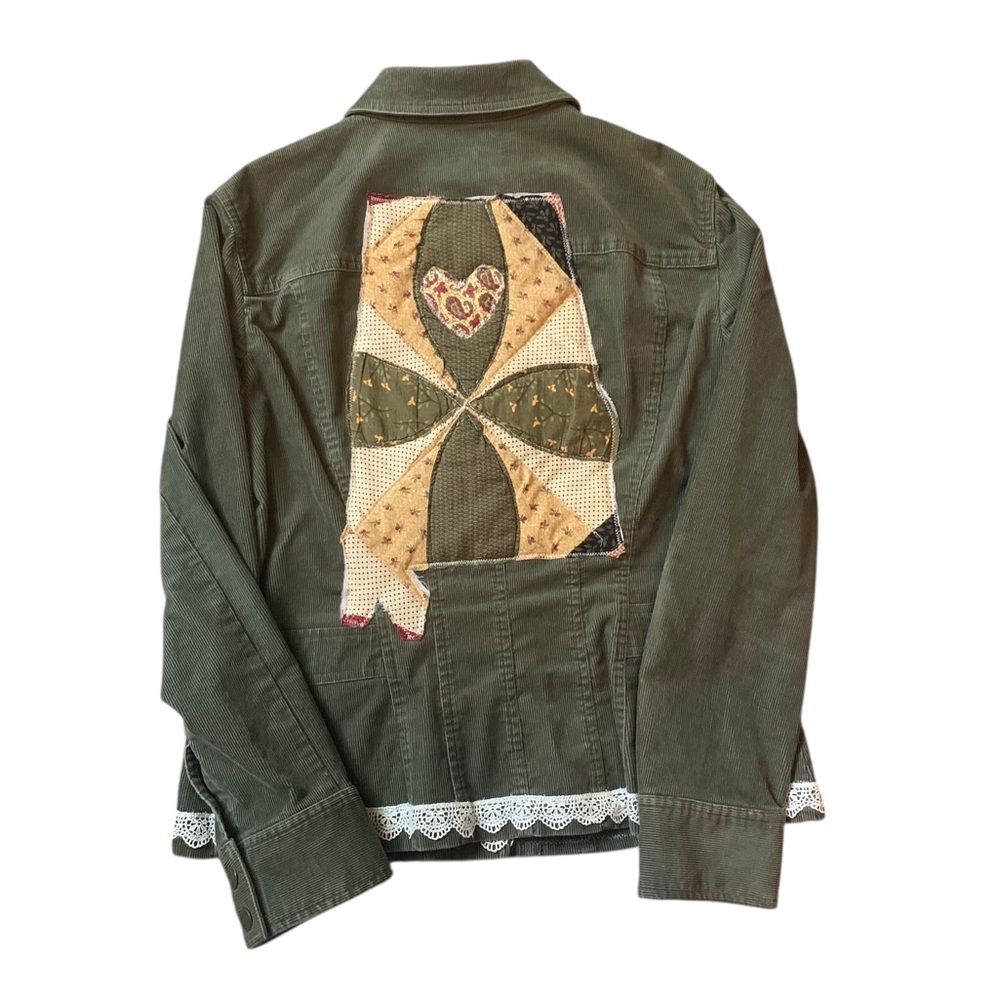 Upcycled Olive green corduroy jacket by Jones New York size L - Picture 2 of 4